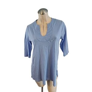 Pure Jill Size SP Blue Trapunto Tunic Top Linen Cotton